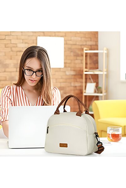 Flippy Geantă termică pentru prânz, multifuncțională, compartimentată, impermeabilă, 26x14.3x21.2 cm, crem