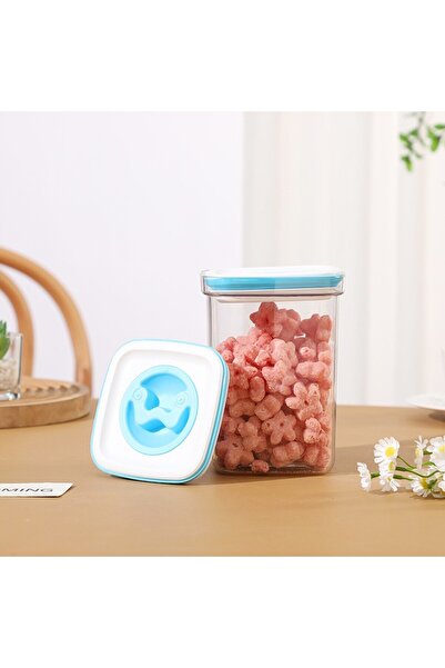 Flippy Set of 5 Kitchen Storage Containers – 2×600 ml, 2×1.3 L, 1×2 L, Transparent, White/Blue