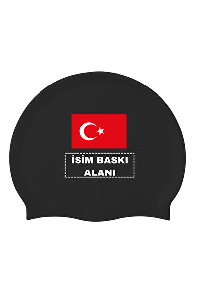 İKAVİ قبعة سباحة من السيليكون مطبوع عليها علم تركيا واسمك
