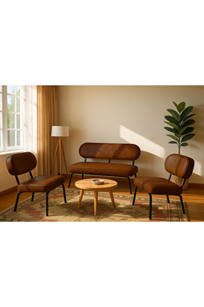 Azra Mobilya Luna Modern Deri Koltuk Takımı | Bekleme Koltuğu | Ofis Koltuk Takımı | ACI KAHVE