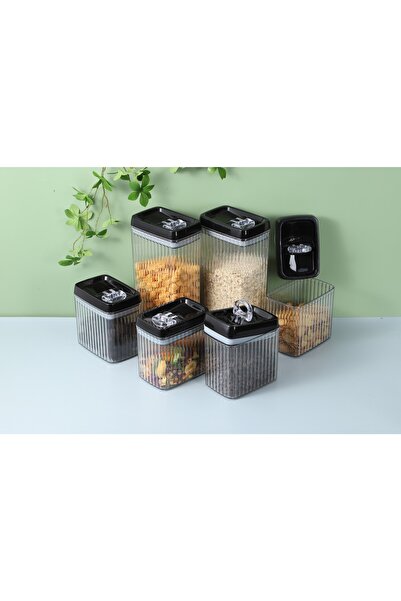 Flippy Set of 6 Plastic Containers, Airtight, Wavy Texture, 4×1.5L & 2×3.3L, Transparent