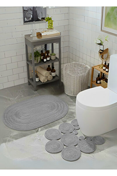 HomeTurko طقم سجادة حمام من الجوت البوهيمي - طقم من قطعتين عصريتين مزدوجتين ا...