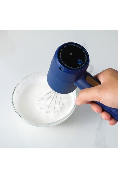 Flippy Cordless Electric Hand Mixer for Home, Eggs & Cream, Plastic Handle, 3 Accessories, Dark Blue