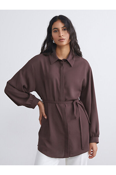 LC Waikiki Two Mt Shop Quality Lcw Modest Brown Oversize Women's Shirt Tunic