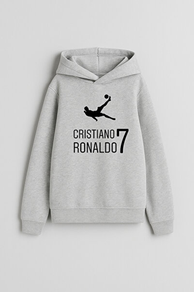 MODA Hanorac gri pentru băiat Ronaldo cu imprimeu cu glugă Swea tricou