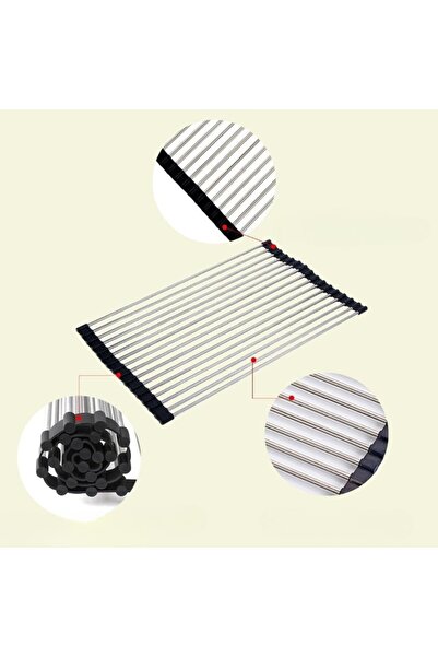 easybox Kitchen Sink Drying Mat, Stainless Steel, Foldable, Non-Slip, 47x36 cm, 18 Tubes, Black