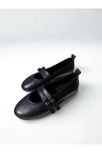 SALDA Genuine Leather Women's Black Mary Jane Ballet Flats - Handmade Casual Comfortable Shoes