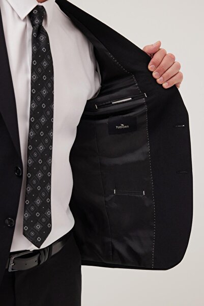 Tudors Erkek Slim Fit Mono Yaka Siyah Takım Elbise