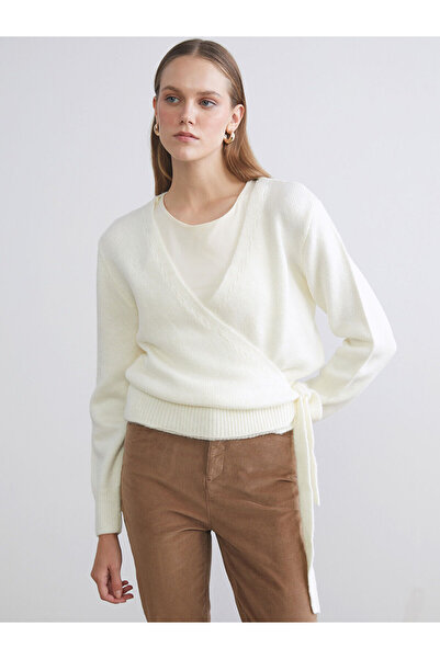 LC Waikiki Ecru Double Breasted Collar Women's Knit Sweater