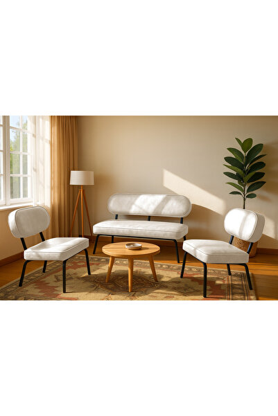 Azra Mobilya Luna Modern Deri Koltuk Takımı | Bekleme Koltuğu | Ofis Koltuk Takımı | KREM