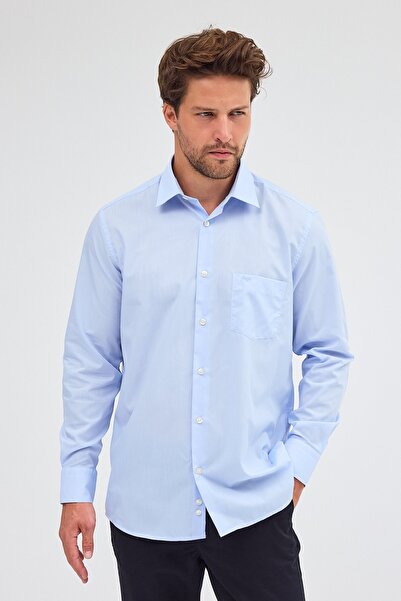 İmza Light Blue Hard Collar Long Sleeve Easy to Iron Comfort Fit Cotton Shirt 1004255300