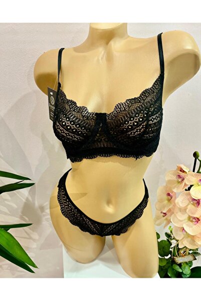 BUTİK SAKURA Lacy Black Supported Bra Suit