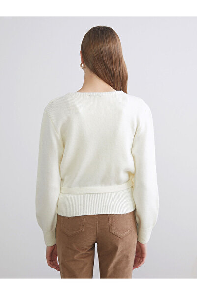 LC Waikiki Ecru Double Breasted Collar Women's Knit Sweater