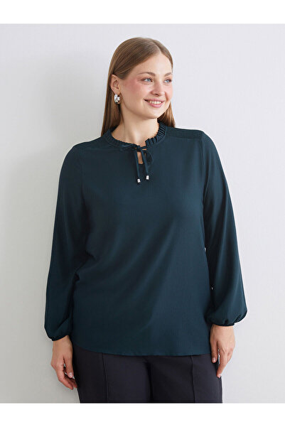 LC Waikiki Haki Bağlamalı Yaka Fırfırlı Bluz