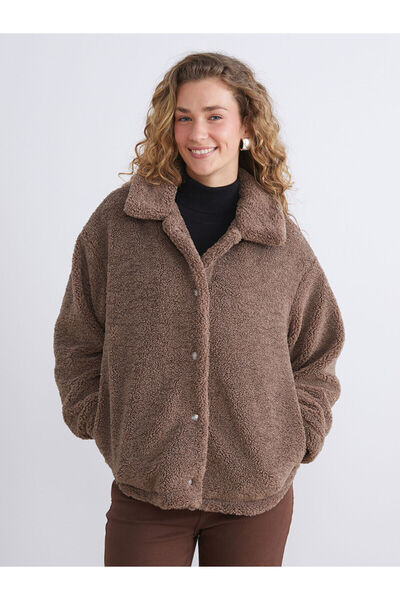 LC Waikiki Peak New Season Shirt Collar Oversize Women's Plush Coat