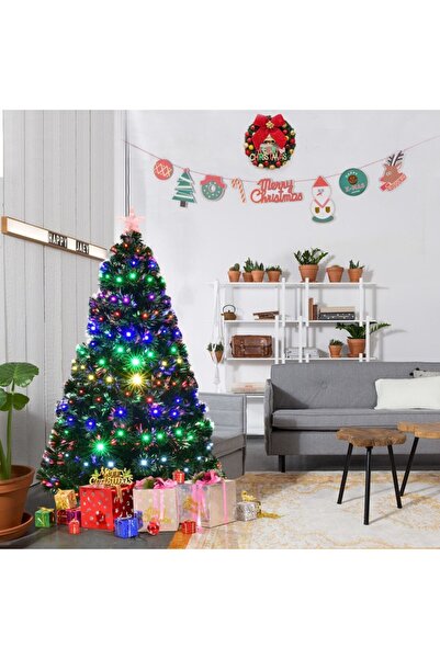 PROCART Artificial Christmas tree, illuminated with fiber optics and LEDs, 180 cm, metal stand included