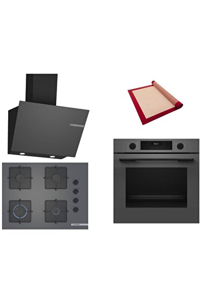 Bosch Gri 3 lü Ankastre Set (HUA717BN0T-POP7C9P30O-DWK66PJ70T ) Buhar Destekli - Pişirme Matı ile