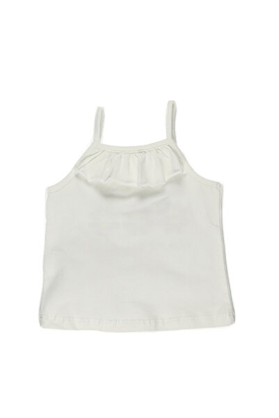 Panço Kız Beyaz Örme Yuvarlak Yaka Atlet