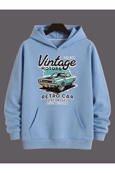 ArtYus سويت شيرت بقلنسوة كبير الحجم من القطن مطبوع عليه تصميم سيارة عتيق للرج...