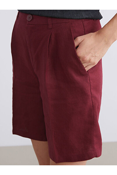LC Waikiki Lcw Visionbordo Loose Fit 100% Linen Women's Pleated Shorts