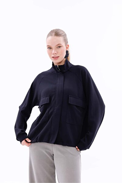 Pulli Collection Lacivert Modal Kumaş Çift Çepli Sweatshirt