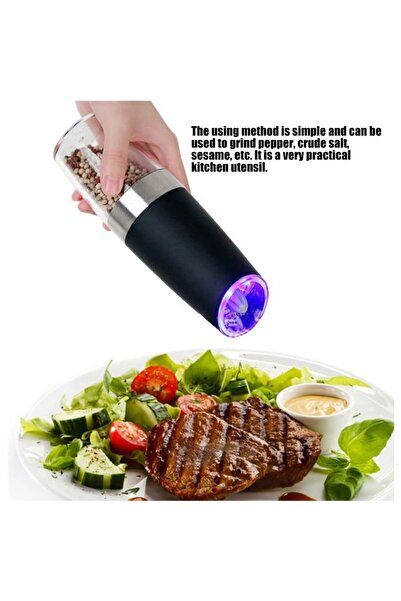 Flippy Set of 2 Electric Salt & Pepper Grinders, Transparent Chambers, Battery, Light, 20x6.5 cm