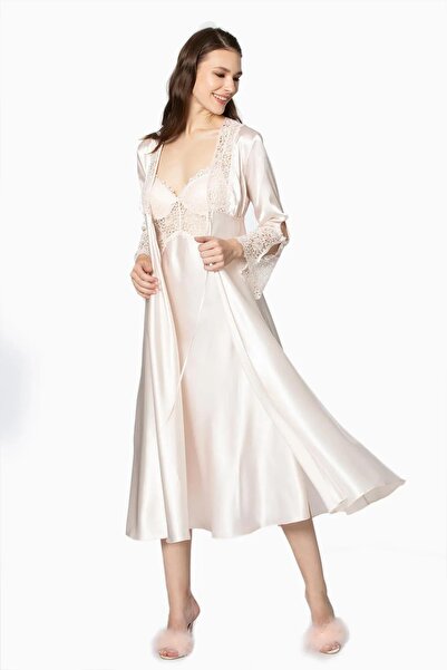 Mavelle Women's Robe Nightgown Satin Six-Piece Set - Slippers Gift