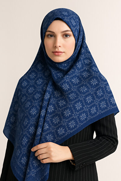 beda Ethnic Patterned Dark Blue Shawl
