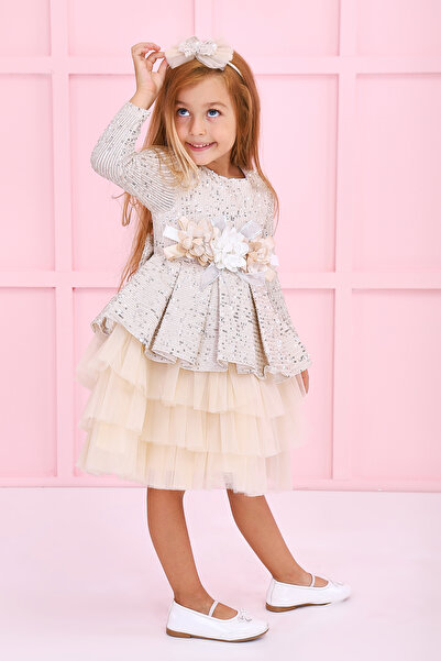SÜSLÜ PİNK KİDS GIRL'S TULLE SEQUINED DRESS