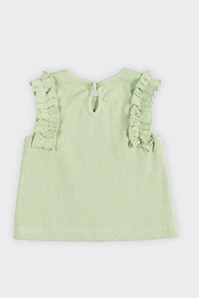 Panço Kız Beyaz Örme Yuvarlak Yaka Atlet