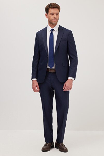 Tudors Erkek Slim Fit Mono Yaka Koyu Lacivert Takım Elbise