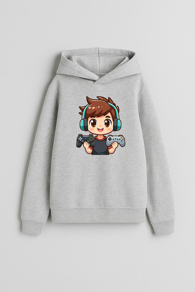 MODA Hanorac cu glugă gri pentru băieți și fete Player cu imprimeu cu glugă S...
