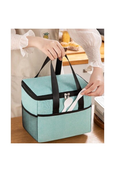 Flippy Thermal Lunch Bag, Phone and Cutlery Compartments, Multifunctional, 24x18x21 cm, Green