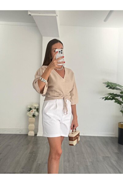 BETULAKSUBUTİK Cotton Linen Blouse Beige