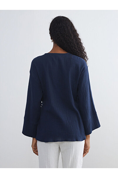 LC Waikiki Γυναικείο κιμονό με διπλό γιακά με υφή μουσελίνας LCW VisionIndigo