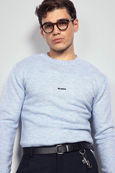 ablukaonline Ανδρικό πουλόβερ με κανονική εφαρμογή με λαιμόκοψη σε ανοιχτό μπλε χρώμα
