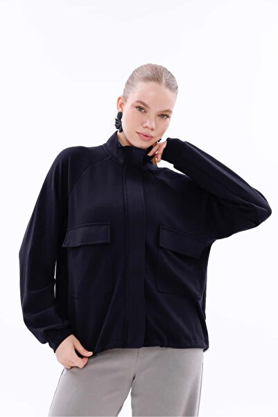 Pulli Collection Lacivert Modal Kumaş Çift Çepli Sweatshirt