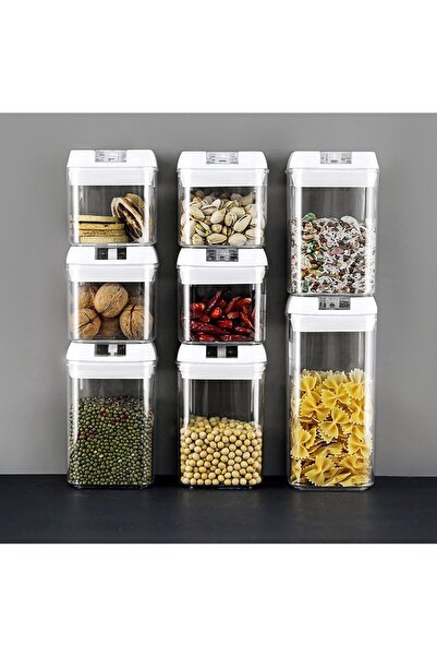 Flippy Set of 6 Plastic Food Containers, Airtight, 2×0.5L, 2×0.8L, 2×1.2L, White Lids