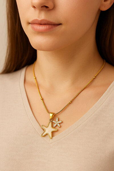 PİRLENTO قلادة نسائية من الفولاذ المقاوم للصدأ مرصعة بحجر الزركون على شكل نجم...