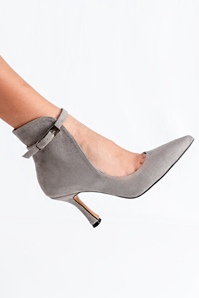 Yel'iz Shoes&Slipper Topuklu Gri Süet Kadın Açık Bot Bilekten Ayarlanabilir Tokalı Model
