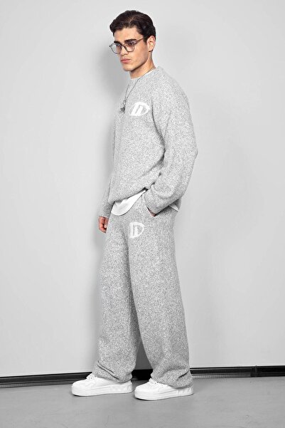 ablukaonline Men's Oversize Logo Detailed Fuzzy Jogger Pants Gray