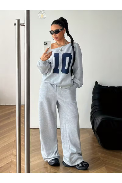 DEEP FİT KADIN GRİ RAHAT BOL KALIP DÜZ PAÇA SADECE EŞOFMAN ALTI