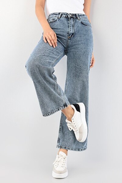 mooishan Blugi largi, cu talie înaltă, cu picioare late, spălate pe zăpadă