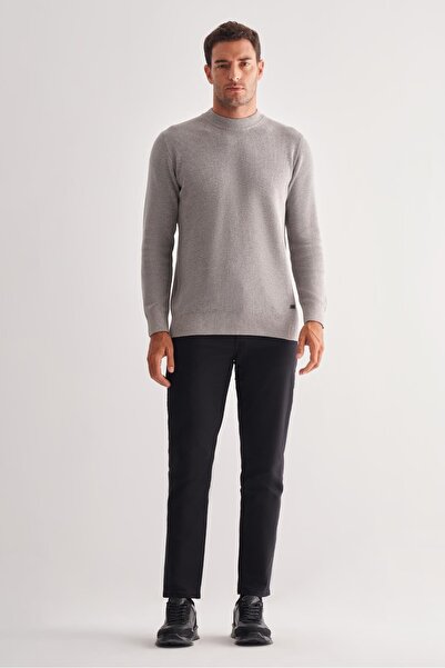 İmza Light Gray Crew Neck Long Sleeve Pocketless Comfort Fit Cotton Knitwear Sweater 1012255220