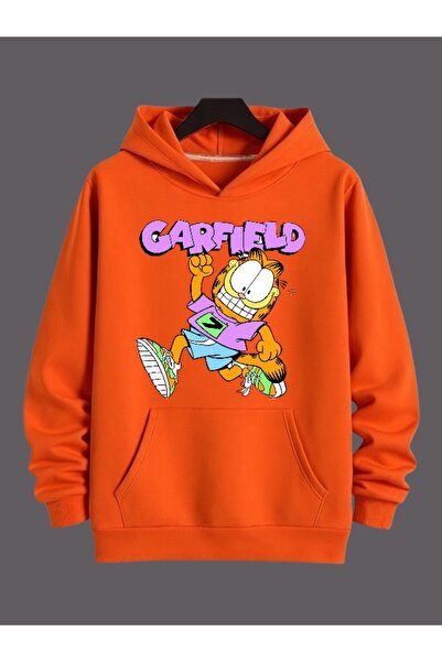 ArtYus Unisex Garfield Renkli Özel Baskılı Pamuklu Oversize Kapüşonlu Sweatshirt