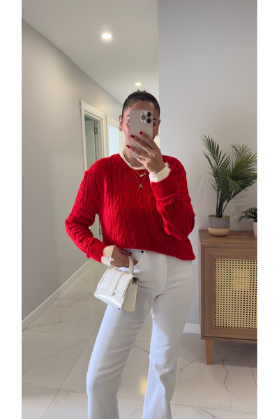 BİRCANÇİL Yonsa Red Knitted Sweater