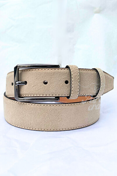 Parscraft Curea pentru bărbați din piele de căprioară autentică, 3,5 cm, curea originală pentru pantaloni din țesătură clasică