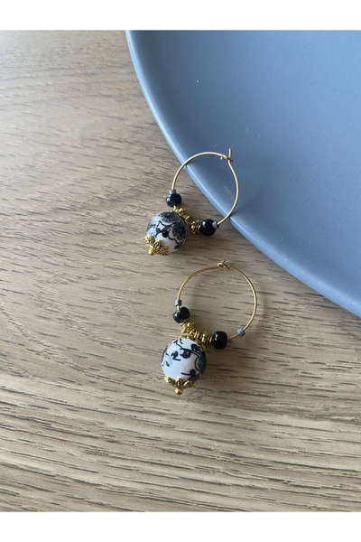 dela otantik Handmade Flower-Themed Ceramic Beaded Hoop Earrings – Authentic ...