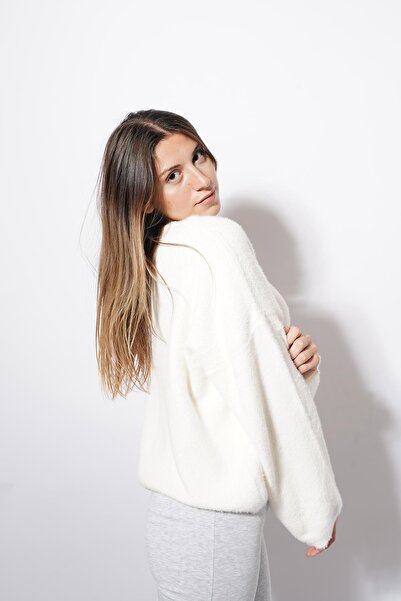 Pafi Moda Tricotaj Leavy Pulover cu barbă alb