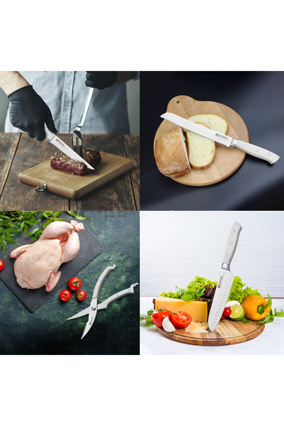 Muller Kitchen 15 Pieces Stainless Steel Knife Set with Wooden Block, Built-in Knife Sharpener, MK-2815